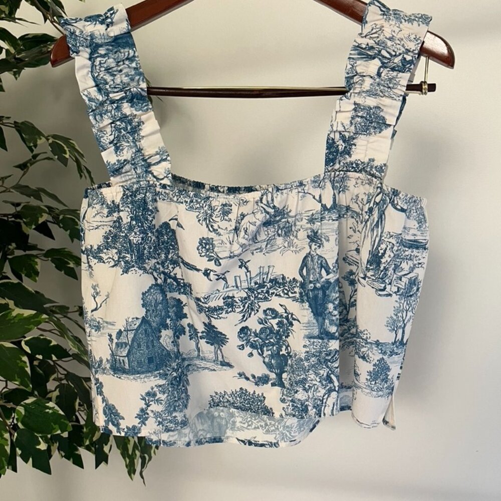 Gianni Bini Blue and White Toile Crop Top - Picture 3 of 6
